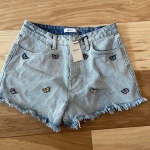 Forever 21 Light Blue Denim Jean Shorts with Multicolor Butterfly Embroidery